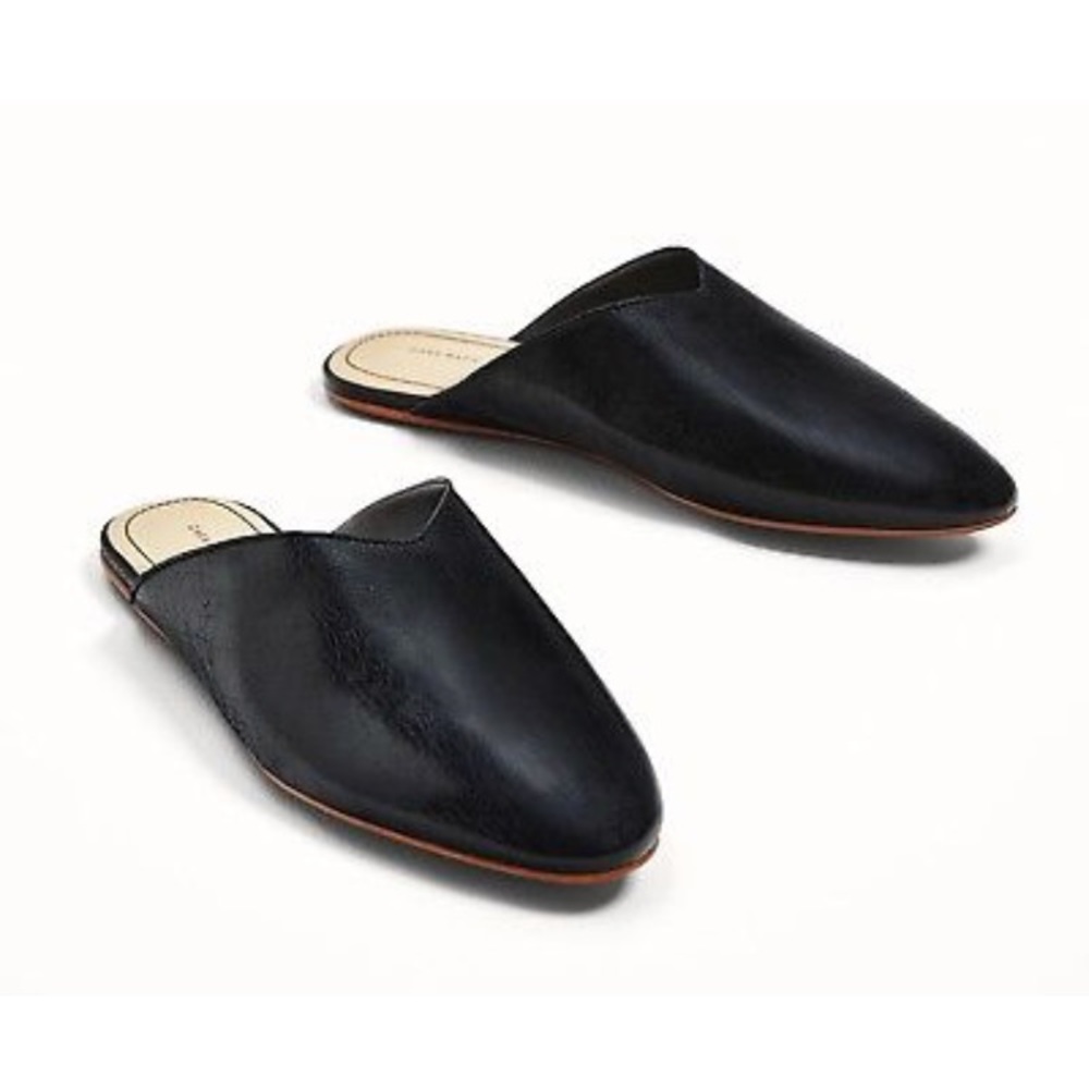 Zara Black Leather Mules NWT